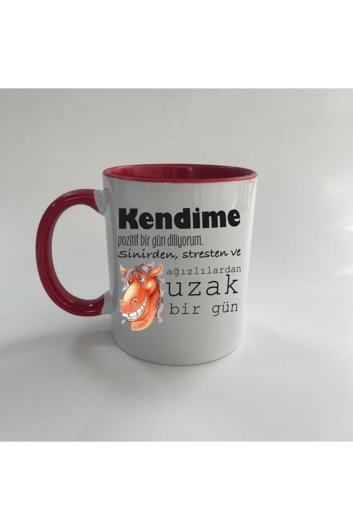 Kendime Pozitif Bir Gün Diliyorum Baskılı Kırmızı Mega Kupa