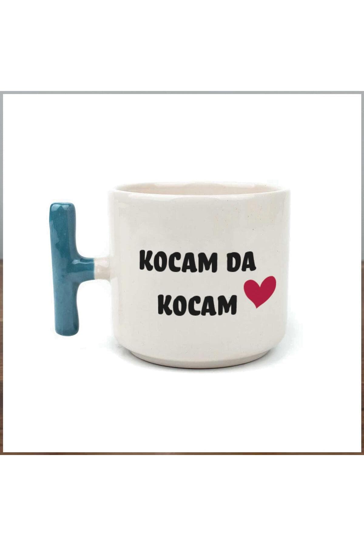 Kocam Da Kocam Baskılı Mavi Kulplu T Sevgililer Günü Kupası